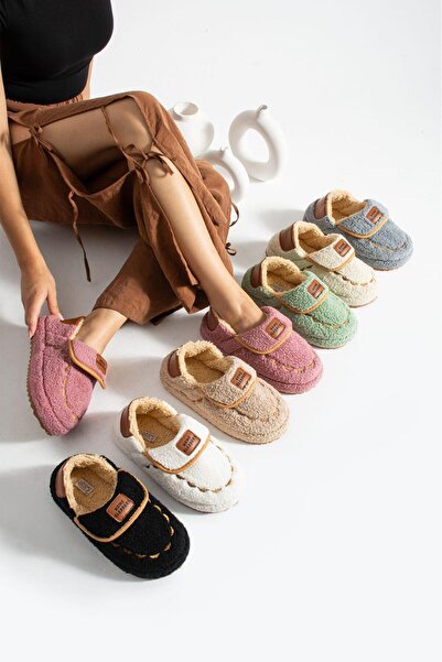 Sanart Shop Kadın Peluş Kaydırmaz Taban Sıcak Tutan Yumuşak Ev Ayakkabısı