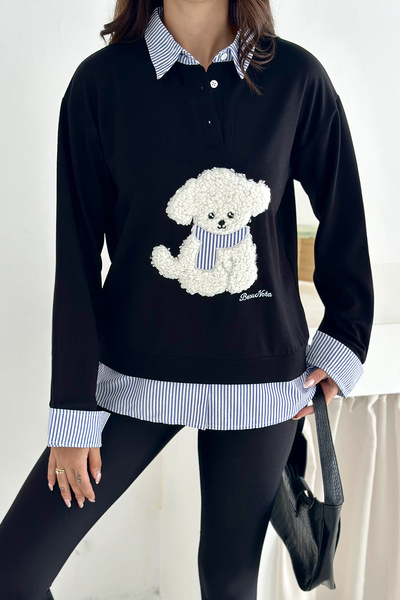 Noa Noa Women's Embroidered Plush Teddy Bear Sweatshirt – Fun & Urban Style