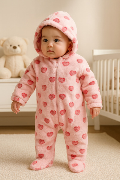 eradkids PREMIUM KIZ BEBEK KALP DESENLİ PELUŞ TULUM