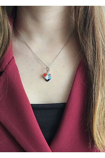 MinAccessory قلادة نسائية فضية من الفولاذ بتصميم قلب ملون من المينا