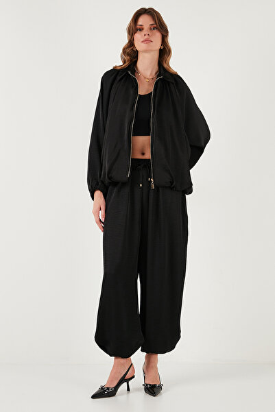 Lela Oversize Klasik Yaka Yarasa Kol Fermuarlı Saten Ceket CEKET 6839584