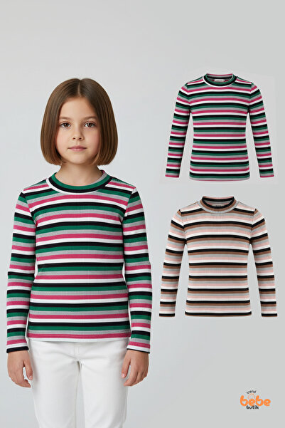 Trend Bebe Butik Set de 2 body-uri elastice cu dungi pentru fete – Body cu mâ...