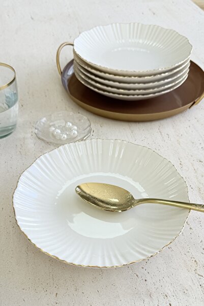porselenden Aura Gold 6-Person 21 cm Premium Porcelain 6-Piece Deep Dinner Plate Set
