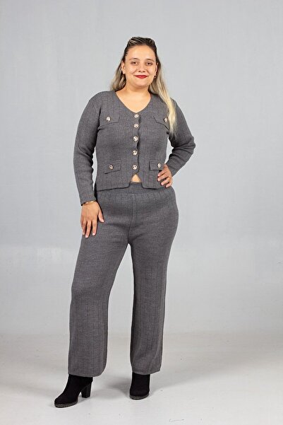 Truva XXL Women's Clothing Standard Knitwear Completes the Elegance of the Vest Pants Gray Suit