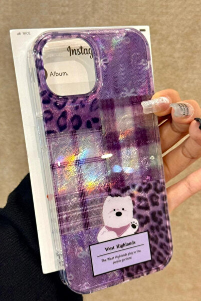 EWEC iPhone 17 Pro Compatible Purple Leopard Patterned Teddy Bear West Highlands Imd Premium Phone Case