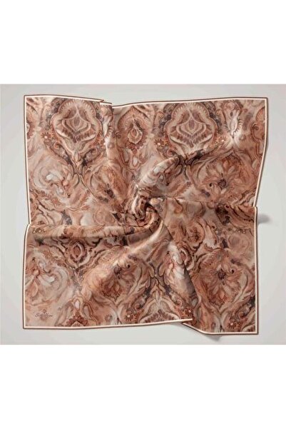 Silk Home Сушена роза, антрацит, кафяв геометричен мотив, копринен шал от туи...