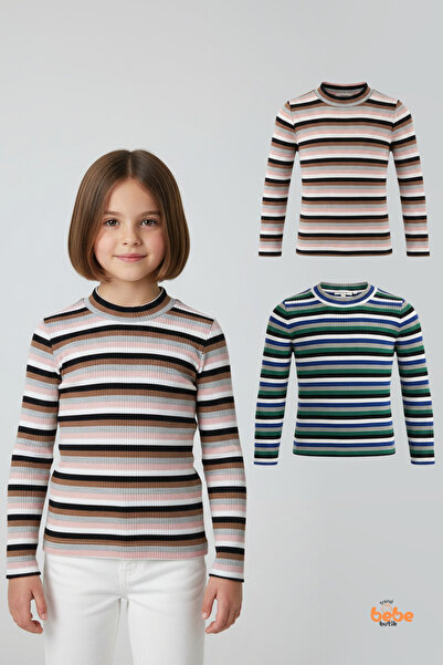 Trend Bebe Butik Set de 2 body-uri elastice cu dungi pentru fete – Body cu mâ...