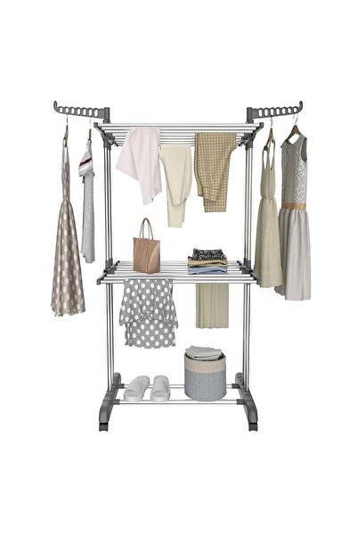 HYX Clothes Drying Rack Folding Stainless Steel Drying Rack Clothing Indoor Outdoor Space-Saving