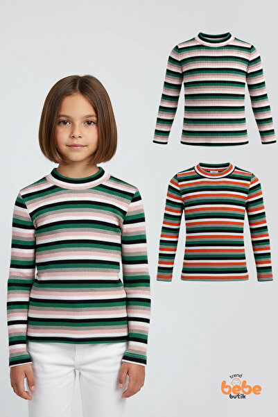 Trend Bebe Butik Set de 2 body-uri elastice cu dungi pentru fete – Body cu mâ...