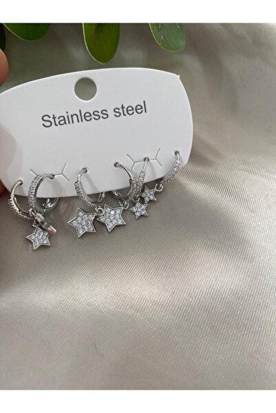 CD JEWELRY GÜMÜŞ RENK YILDIZLI 6'LI KÜPE