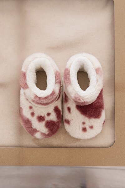 eradkids Çocuk ve Bebek Wellsoft Ev Botu, İnek Desenli Panduf, Kışlık Peluş Patik Bot