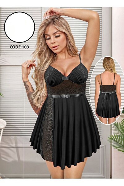 Nice Model Feminine Short Nightdress with Lace Detail - Comfortable Babydoll Sleepwear for Women