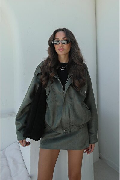 Havoş Khaki Hilfers velúr bomber szoknyakészlet