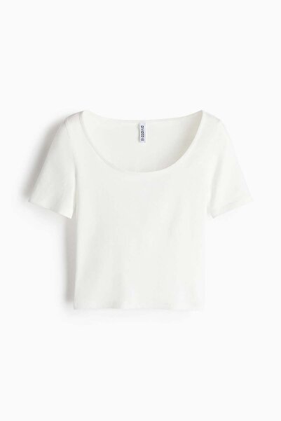H&M Cropped scoop-neck T-shirt