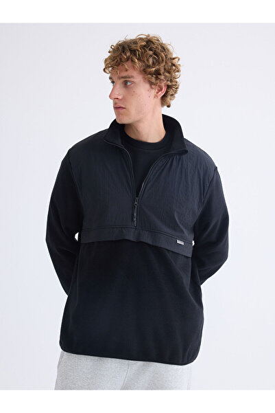 LC Waikiki Siyah Dik Yaka Polar Erkek Sweatshirt