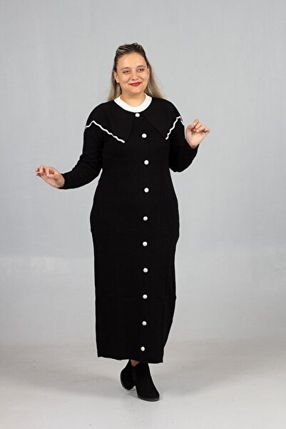 Truva XXL Baby Collar Knitwear Dress Stylish and Comfortable Plus Size Black Knitwear Dress