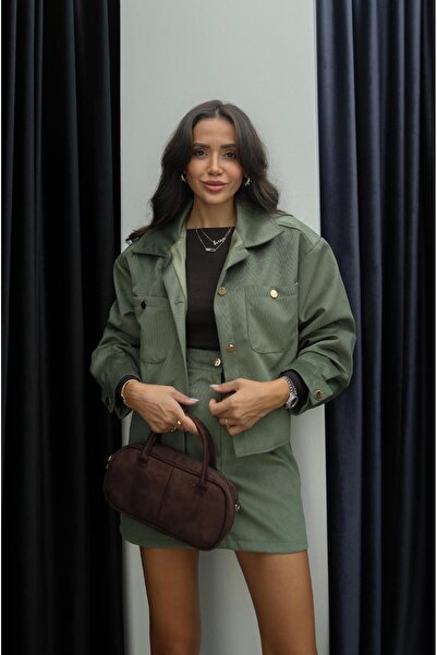 Havoş Green Velvet Jacket Skirt Set