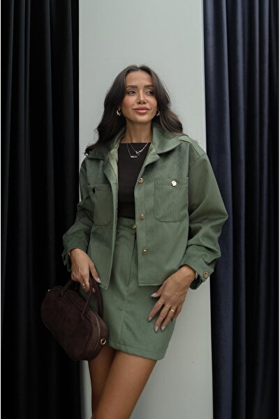 Havoş Green Velvet Jacket Skirt Set
