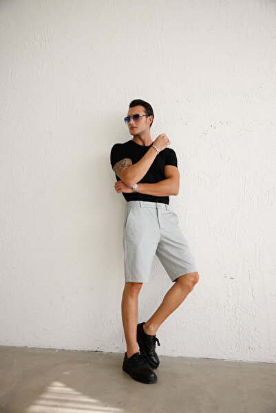 BRACCAS Men's Comfortable Cut Gray Shorts with Elastic Waist