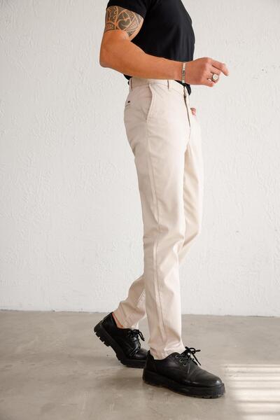 BRACCAS Erkek Armürlü Slim Fit Bej Pantolon