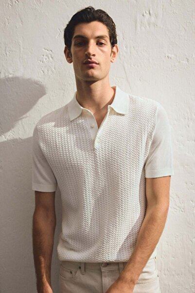 H&M Slim Fit Cable-knit polo shirt