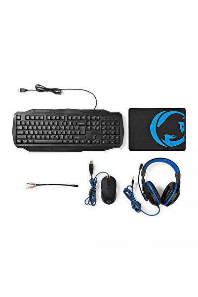 Nedis Kit Gaming cu fir 4 in 1 tastatura Casti Mouse MousePad