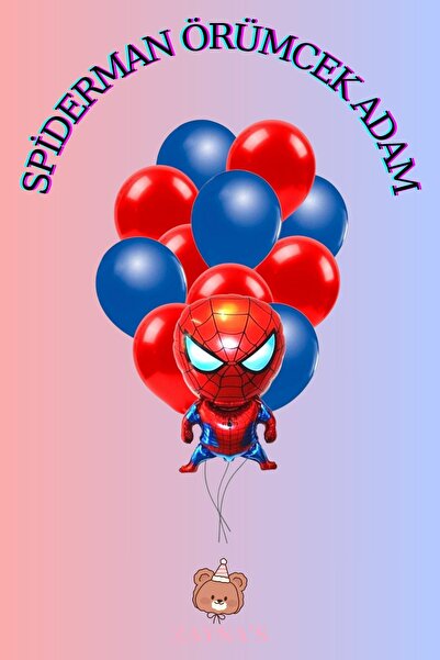 Zayna's Örümcek Adam Temalı Karakter Baskılı Folyo Balon Seti Yıldızlı