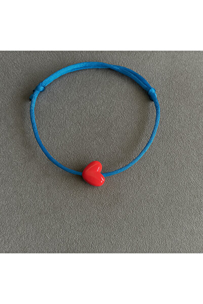 Femenino Petrol Mavisi Saten İp Kalp Detaylı Ayarlanabilir Halhal