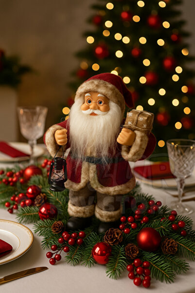 Huzur Party Store Φιγούρα Άγιου Βασίλη 25 εκ. με φανάρι και σάκο δώρων με λεπτομέρειες Χριστουγεννιάτικο Πρωτοχρονιάτικο Διακοσμητικό Δέντρο Δώρο