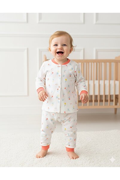 Ege Bebek Baby Girl Flowers Printed Seasonal 100% Cotton Snap-On Nightgown Pajama Set L 6-24 Months