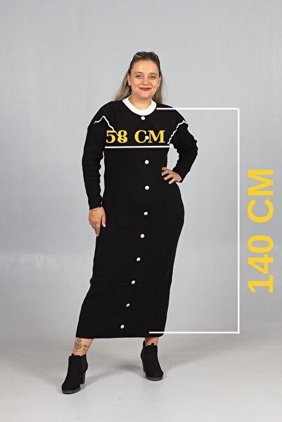 Truva XXL Baby Collar Knitwear Dress Stylish and Comfortable Plus Size Black Knitwear Dress