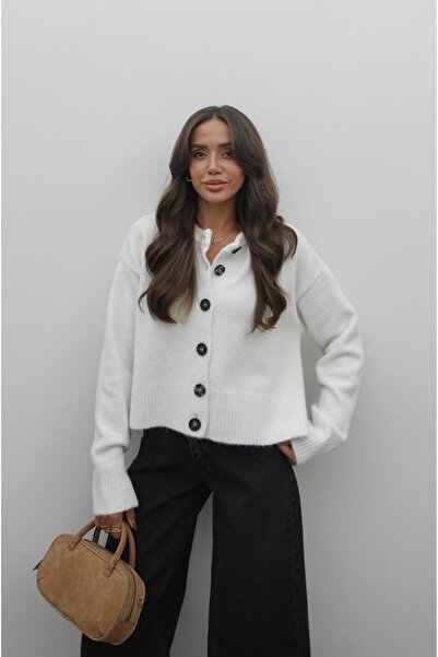 Havoş Ecru Slit Soft Textured Cardigan