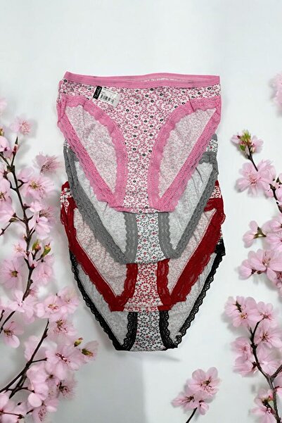 Dantelove Women's Lace Floral Detailed Bikini Panties 4-Piece and 6-Piece