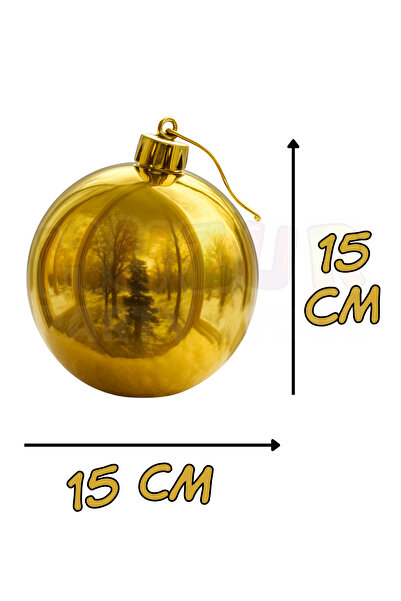 Huzur Party Store Gold Color 15 cm Cici Ball Large Shiny Golden Yellow Colored Stringed Christmas Tree Ornament That Can Be Hung
