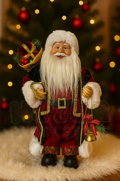 Huzur Party Store 30cm Red Santa Claus Figure Christmas Tree Decorative Desktop Ornament with Gift Sack and Lantern Detail