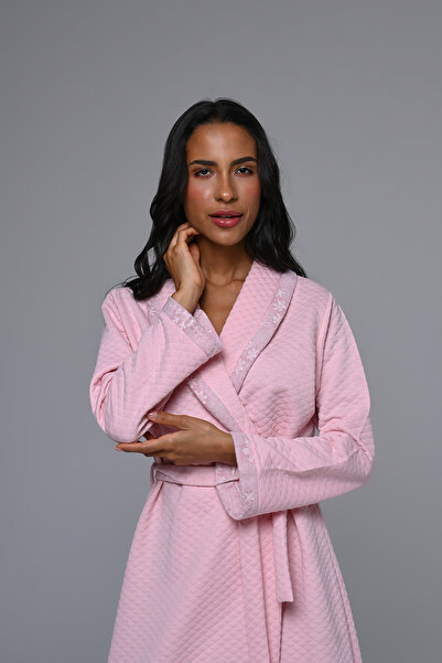 Lohussa Γυναικείο ροζ καπιτονέ ζακάρ σάλι με γιακά με προσαρμοσμένο χειμερινό σχέδιο