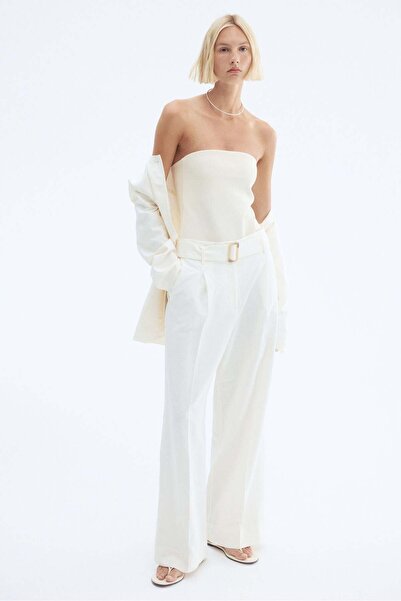 H&M Belted linen-blend trousers