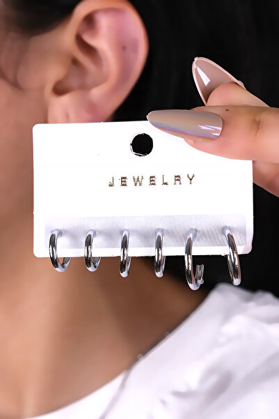 LOWEN AKSESUAR 6 قطع من الأقراط النسائية ذات اللون الفضي