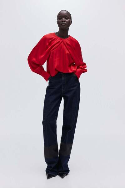 H&M Balloon-sleeved satin blouse