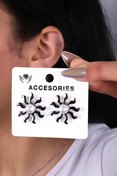 LOWEN AKSESUAR أقراط نسائية بتصميم الشمس مرصعة باللؤلؤ