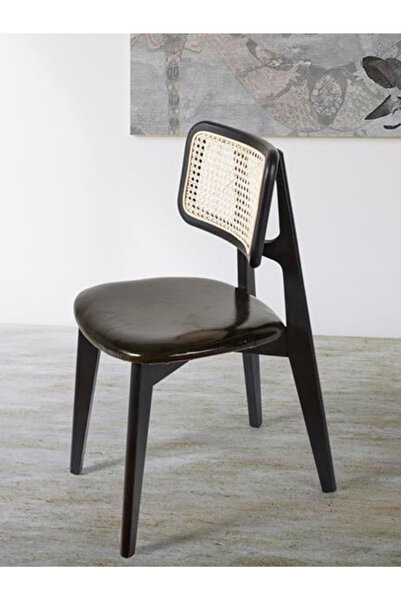 melodi Ahşap Hazeranlı Siyah Deri Yemek Sandalye/Mutfak/cafe/ofis