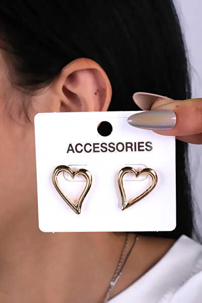 LOWEN AKSESUAR أقراط نسائية على شكل قلب ذهبي اللون