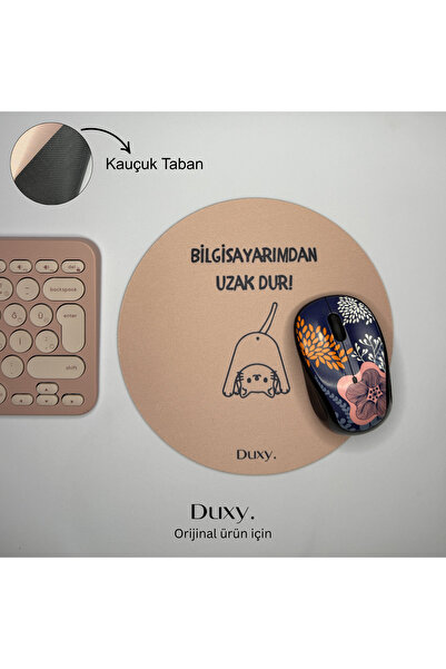 Duxy Espirili Kedi Kauçuk Mouse Pad, 19 cm, Kaymaz Taban, Ev Ofis Oyun için R...