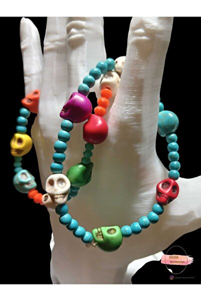 HELİSA ACCESSORİES سوار من الخرز الطبيعي بلون الكوارتز الأسود والفيروز مكون م...