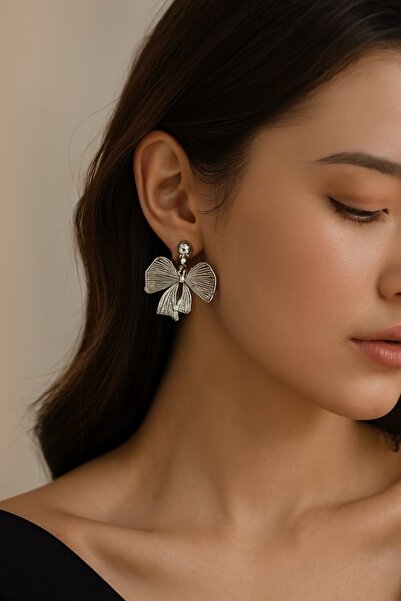Kokoş Bow Earrings Steel Silver Color