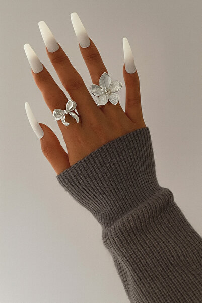 monalisatoka Kadın Gümüş Çiçek/Fiyonk Yüzük 2 Adet