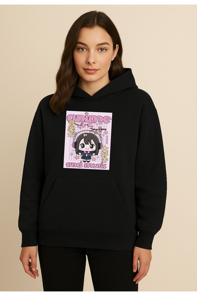Korefanzin Korean Style Anime and Music Logo Black Basic Sweatshirt Hoodie
