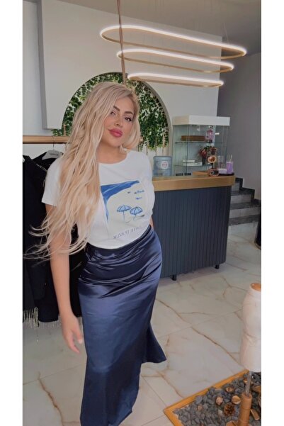 Maison MeDa تنورة نسائية متوسطة الطول من الساتان