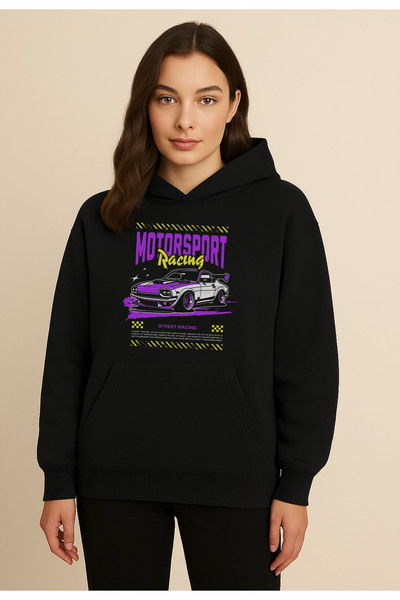 Racıng Μαύρο φούτερ με κουκούλα με λογότυπο Street Motorsport