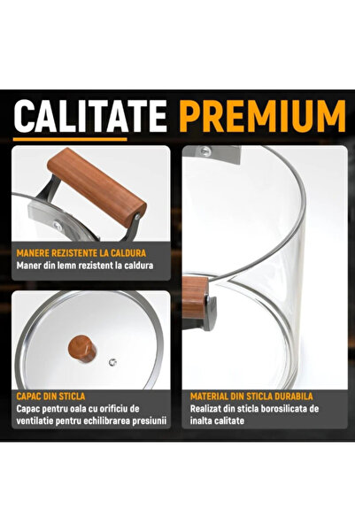 OEM Oala sticlă transparentă cu mâner lemn – termorezistentă, elegantă, modernă